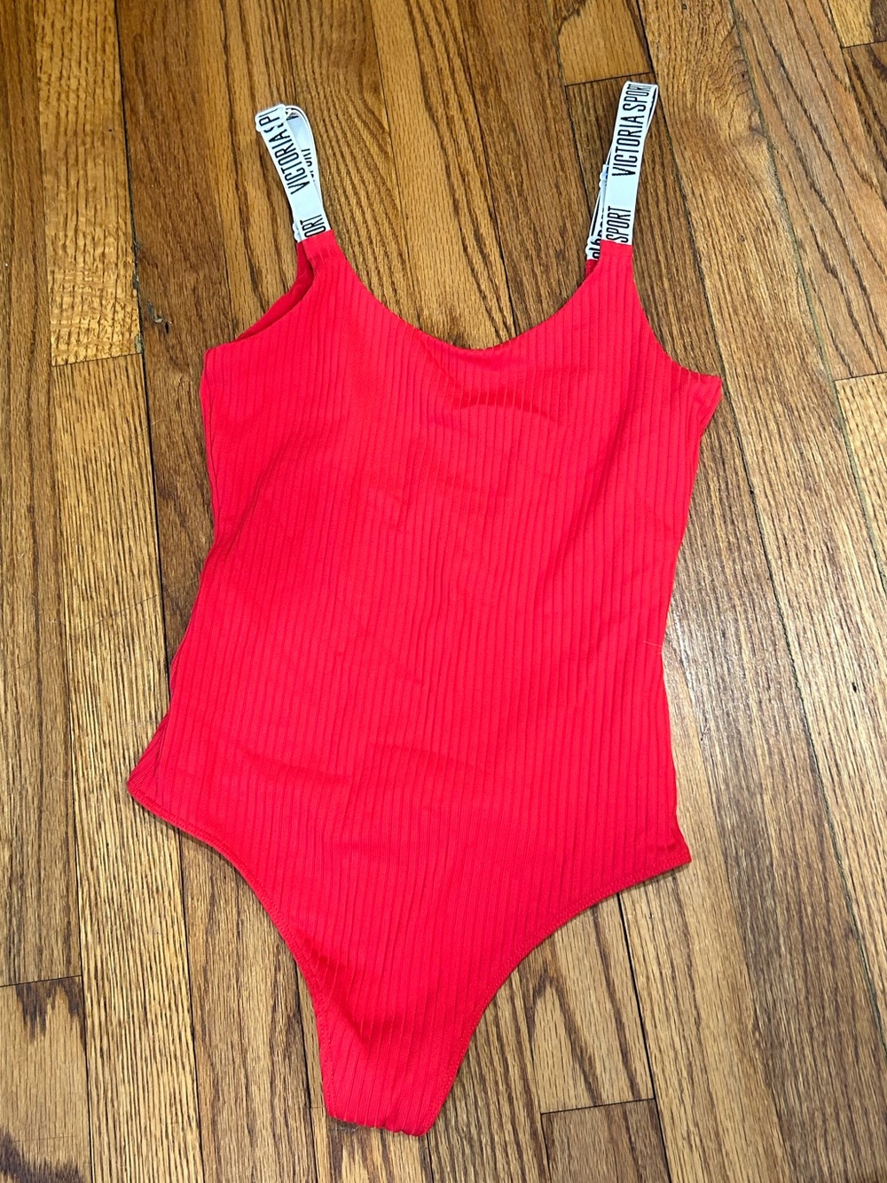 Victoria's Secret Red Ribbed One-Piece Swimsuit with Branded Straps